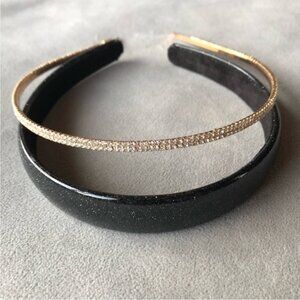 Set of 2 ~ Tasha ~ White Crystal  Black Sparkle Wide Headbands